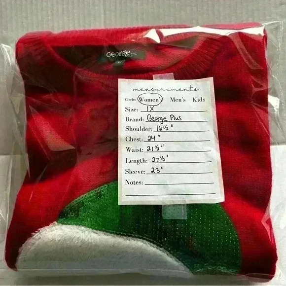 George Plus 1X Womens Ugly Christmas Sweater Sequin Pug Festive Crew  Neck Red - Picture 10 of 10